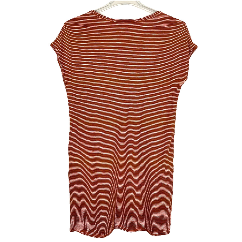 Pact Organic Cotton T-shirt Dress Women's M Burnt Orange Stripe Pockets Nautical - Picture 2 of 8